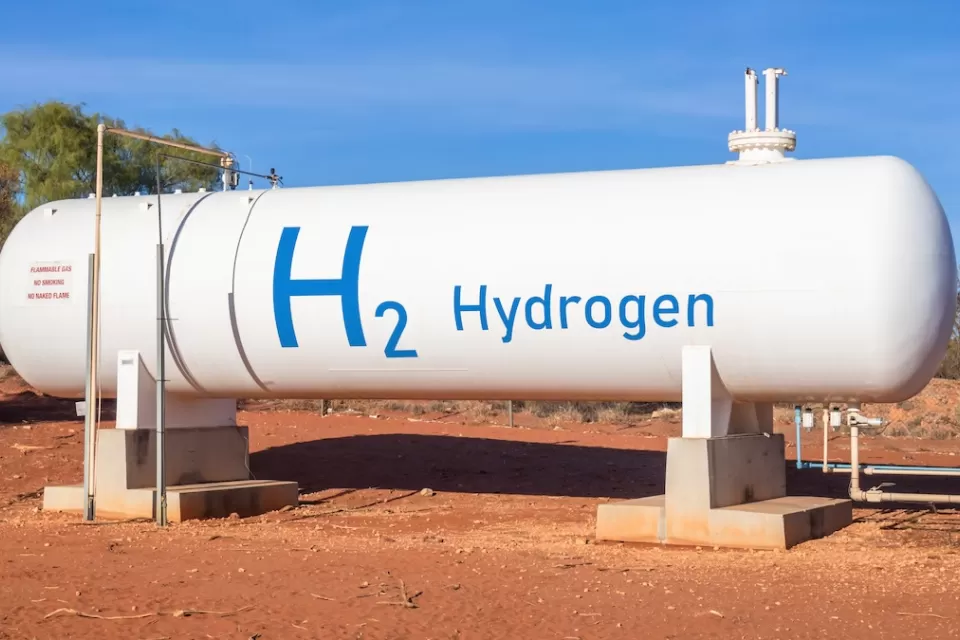 White hydrogen tank.